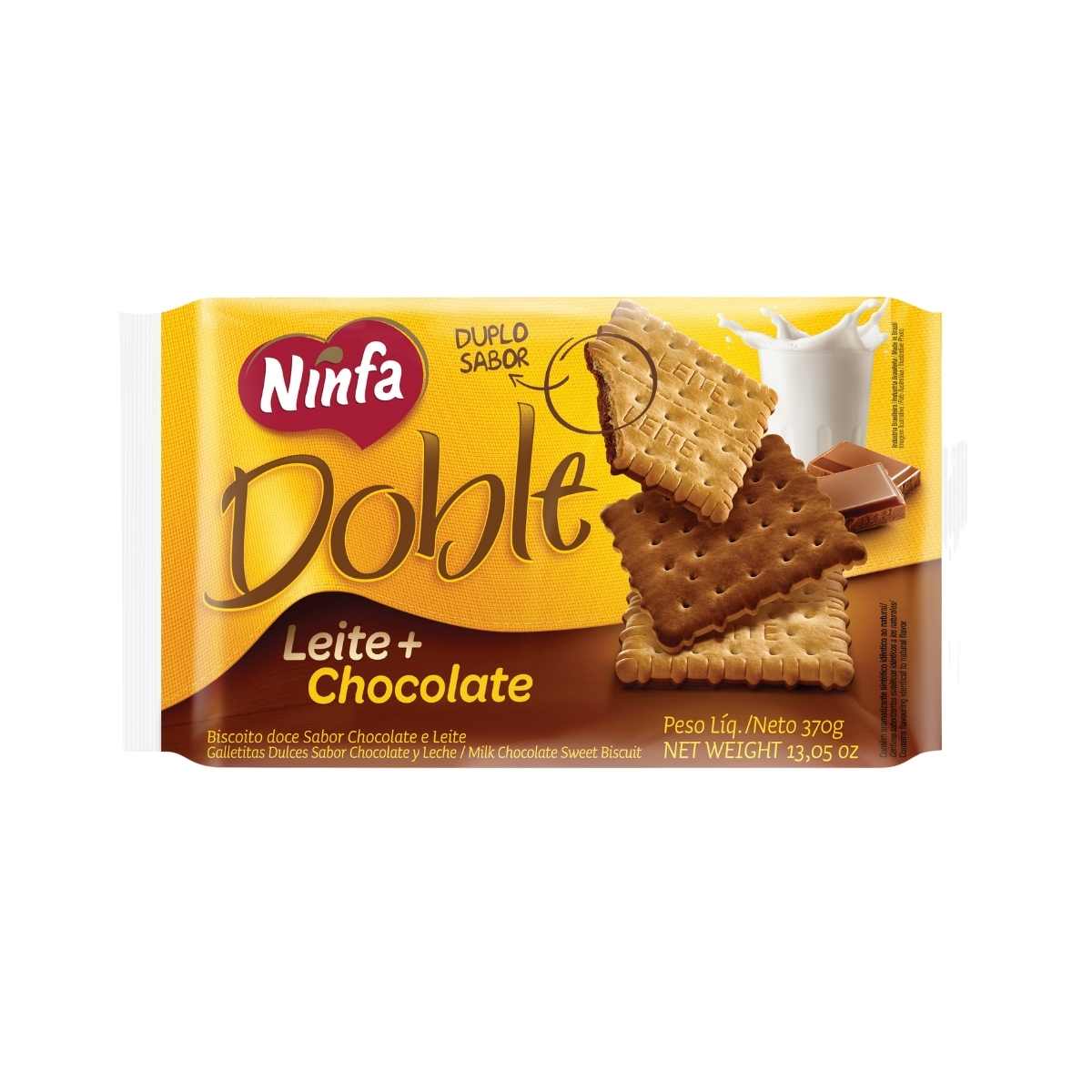 Biscoito Doble Chocolate Mais Leite Ninfa 370 g