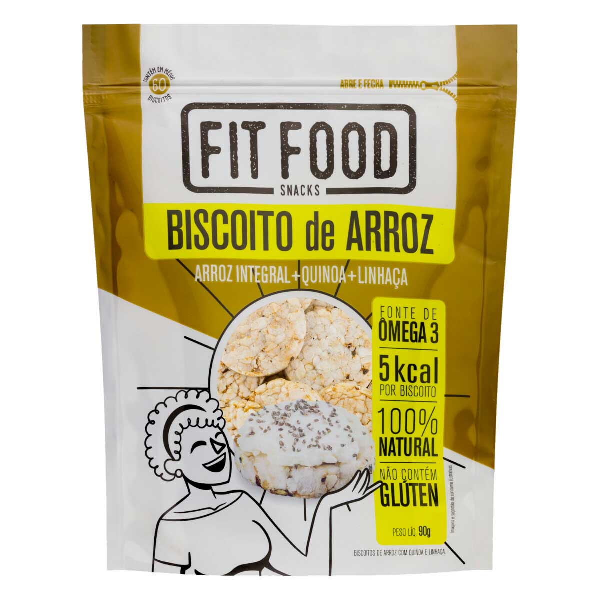 Biscoito de Arroz Integral Quinoa e Linhaça Fit Food 90g