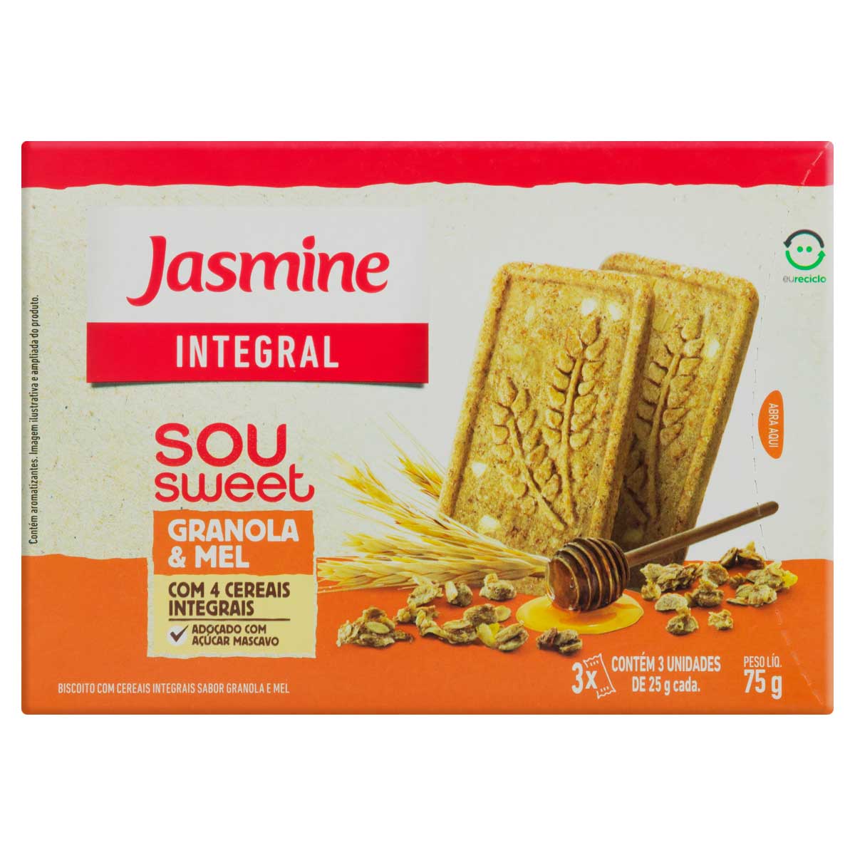 Biscoito Integral Granola &amp; Mel Jasmine Sou Sweet 75g