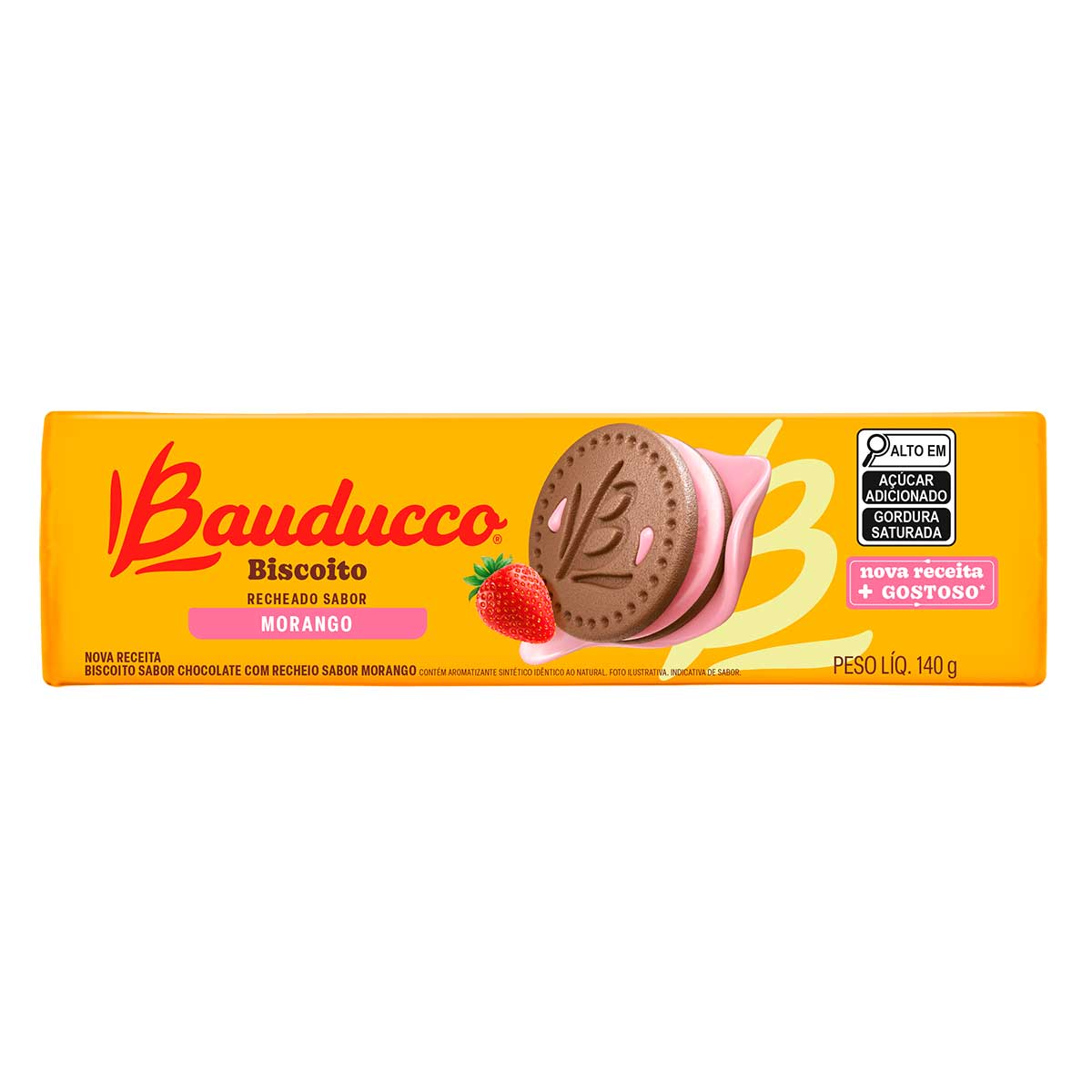 Biscoito Recheado de Morango Bauducco Bob Esponja 140g