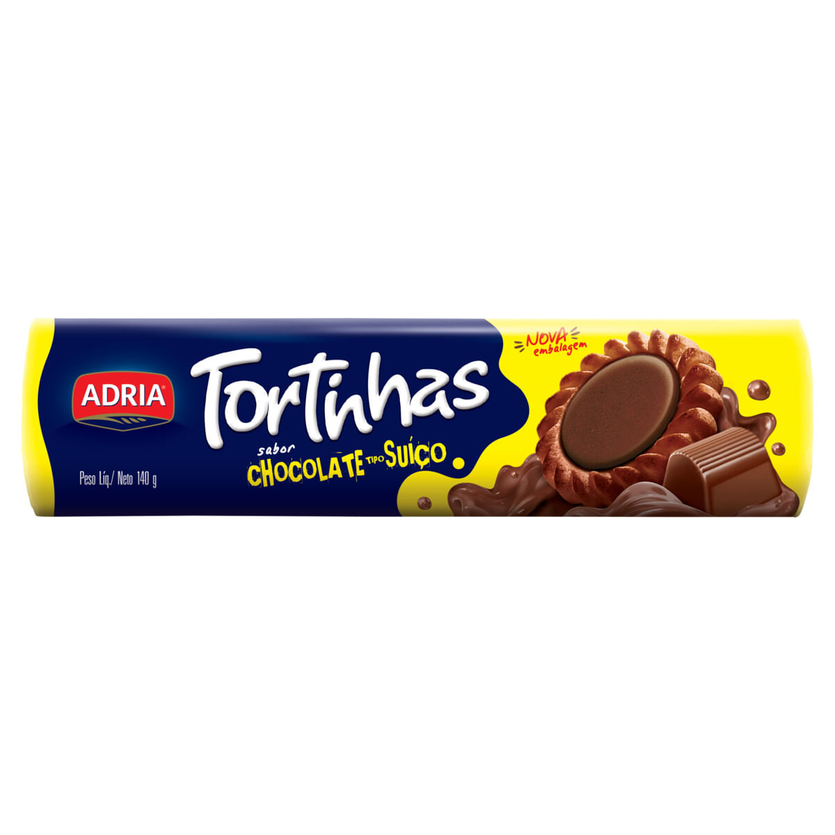 Biscoito Recheio Chocolate Tipo Suíço Adria Tortinhas 140g