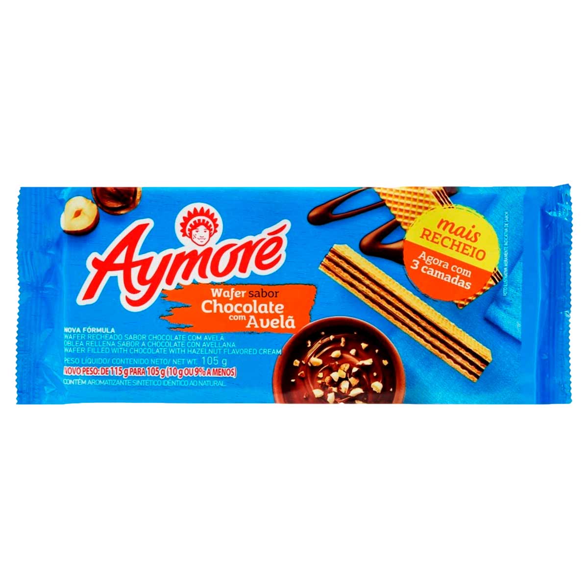 Biscoito Wafer Recheio Chocolate com Avelã Aymoré 105g