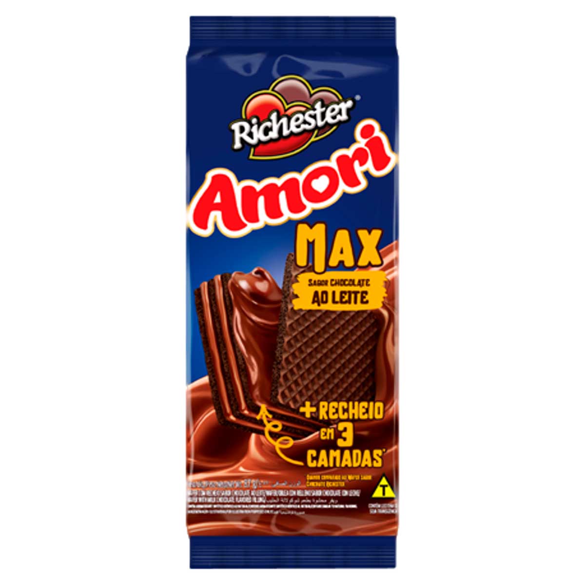 Wafer Recheado Sabor Chocolate ao Leite Richester Amori Max 87g