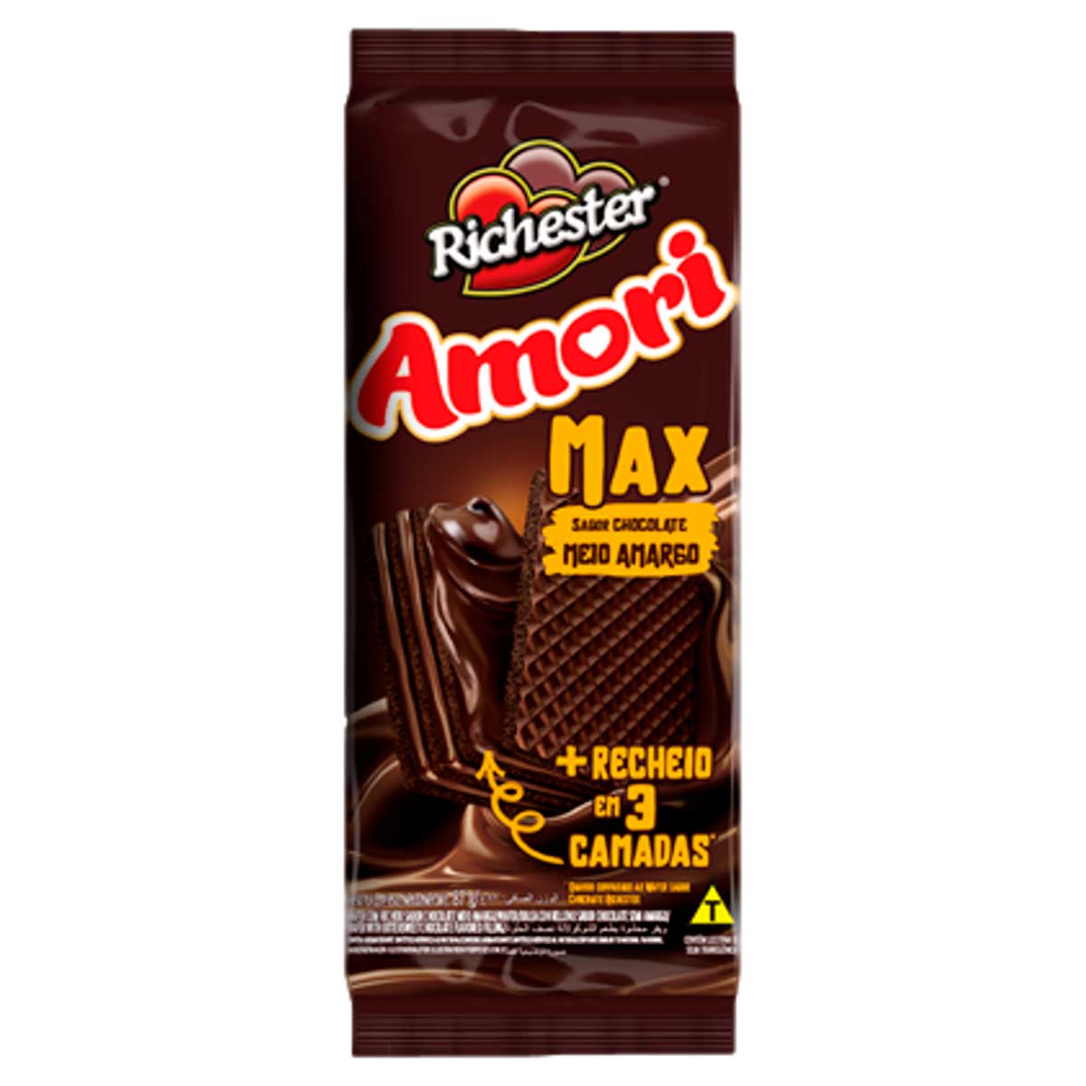 Wafer Recheado Sabor Meio Amargo Richester Amori Max  87g