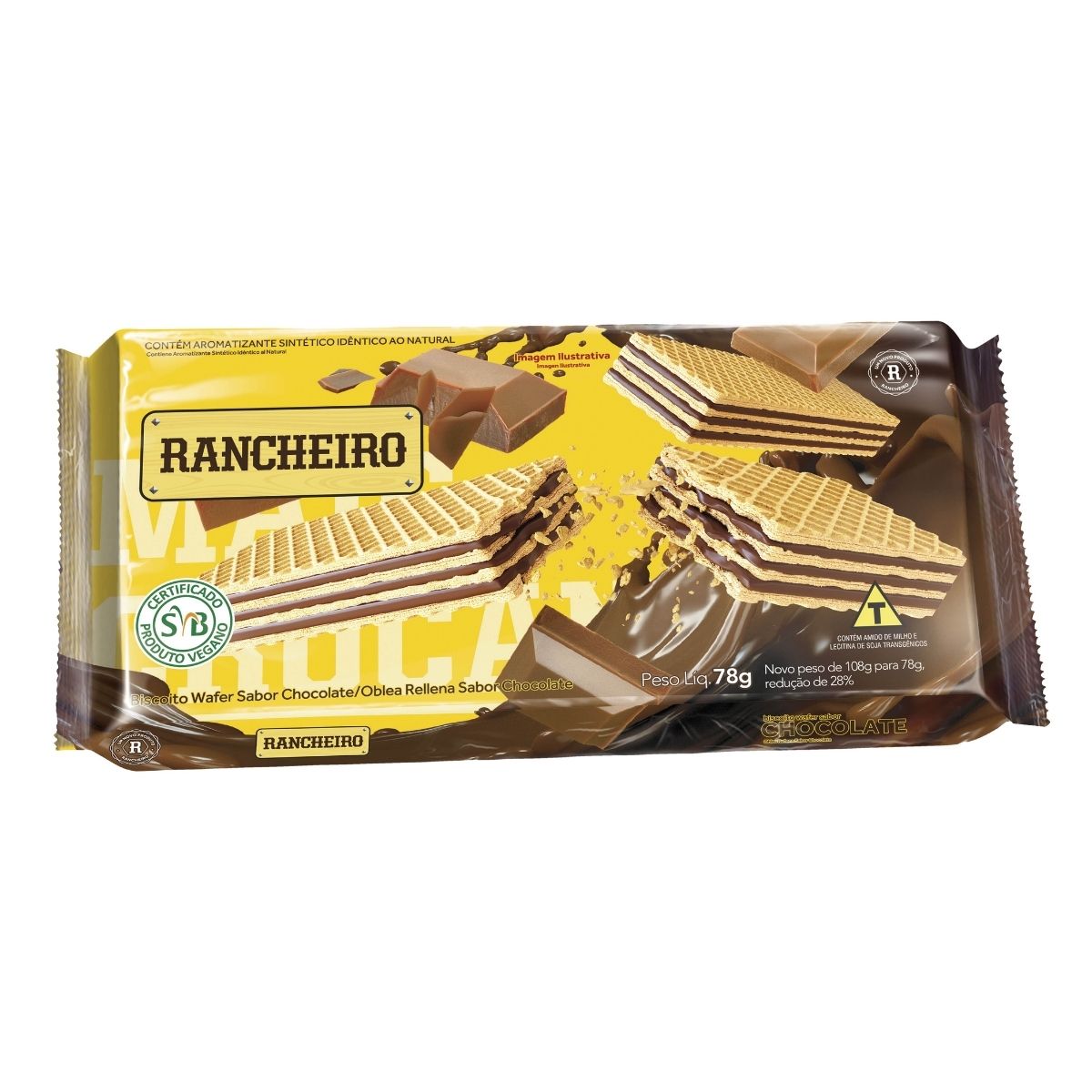 Biscoito Wafer Sem Lactose Vegano Rancheiro Chocolate  78 g