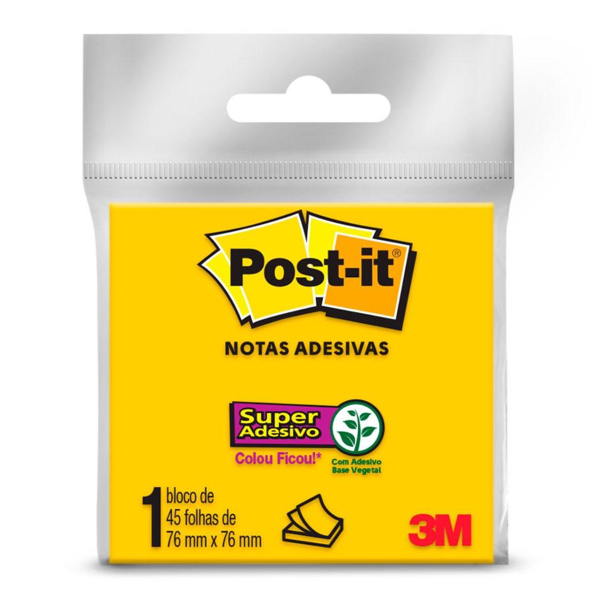 Bloco Adesivo Post-it 76x76 mm 3M Amarelo Neon 45 folhas