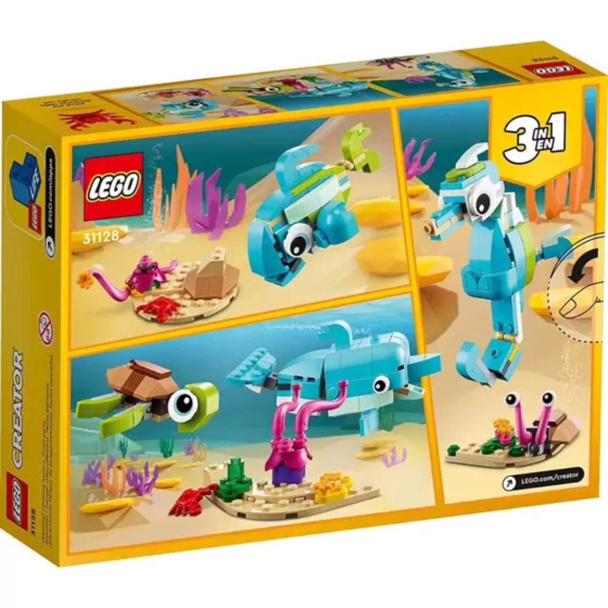 Bloco de Montar Lego Creator 3 em 1 Golfinho e Tartaruga 137 Peças 31128