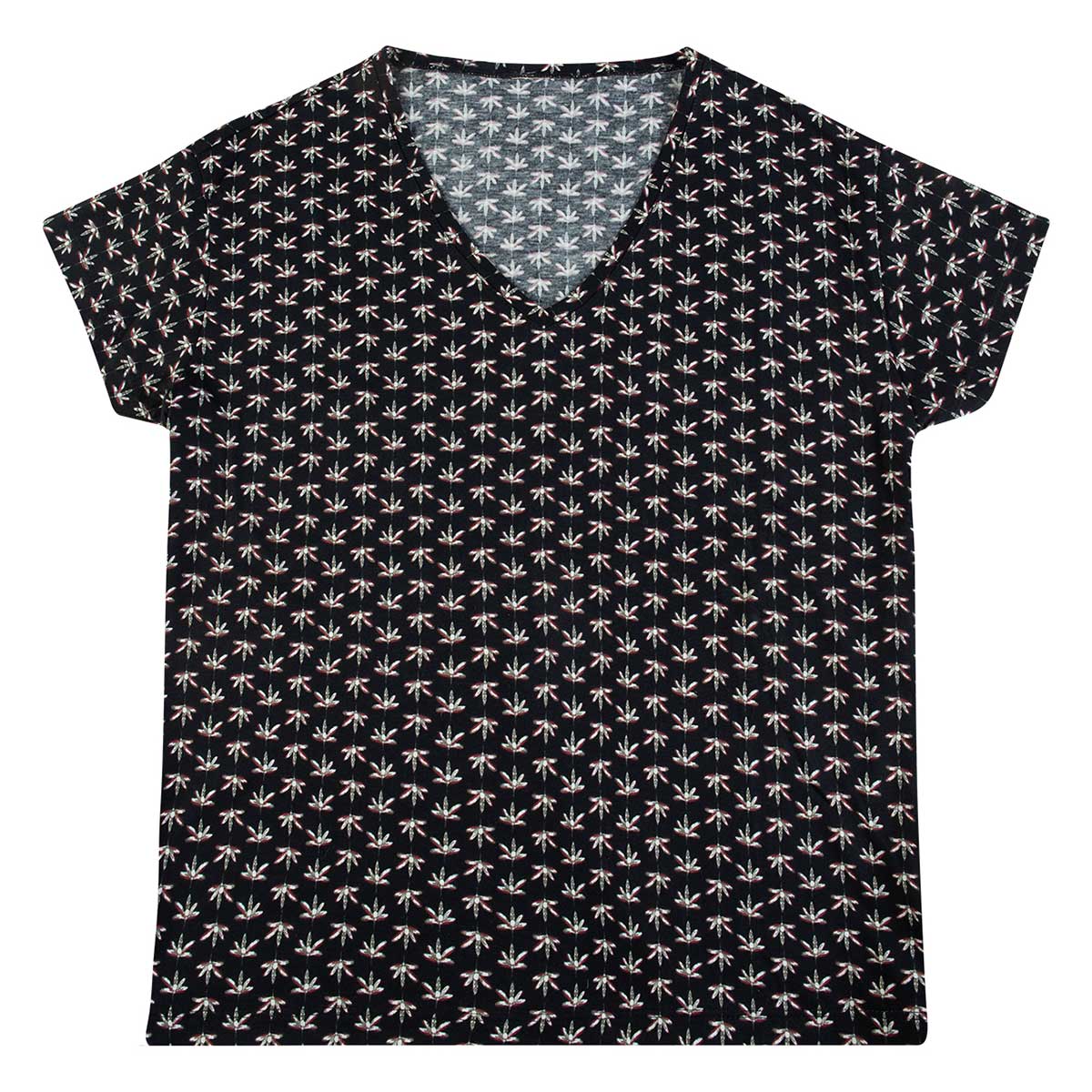 Blusa Feminina Gola V Full Print Folha By Hering  Preto G