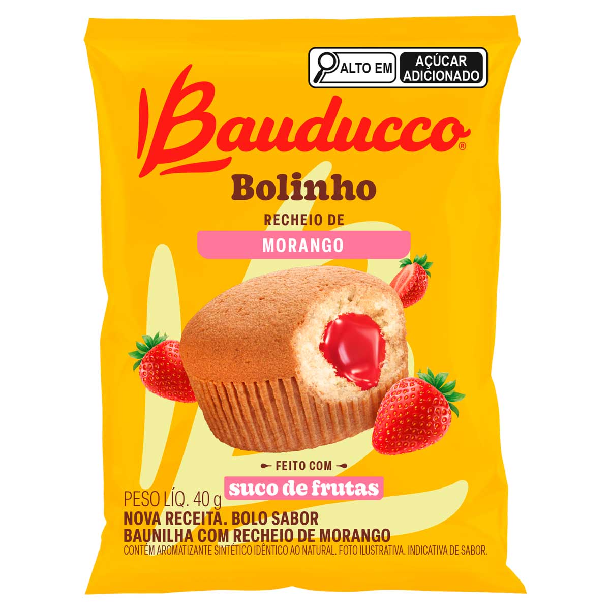 Bolinho Baunilha Recheio Morango Bauducco Pacote 40 g