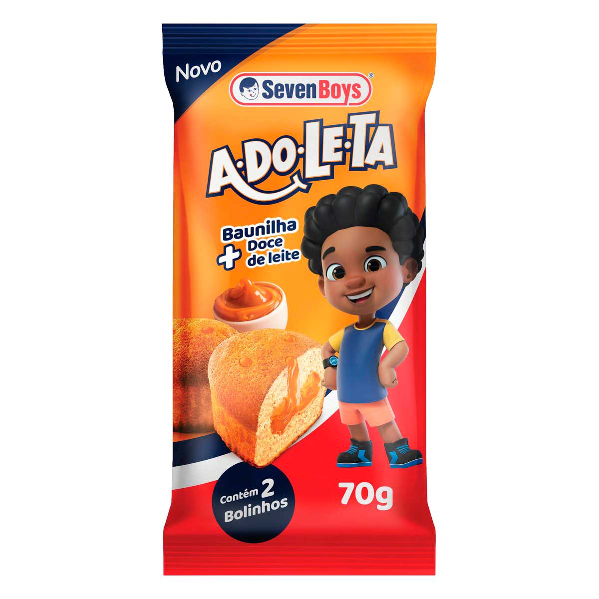 Bolinho de Baunilha Recheio Doce de Leite Seven Boys Adoleta Pacote 70 g com 2 Unidades