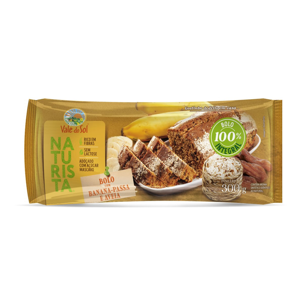 Bolo 100% Integral com Banana-Passa e Aveia Vale Sol 300 g