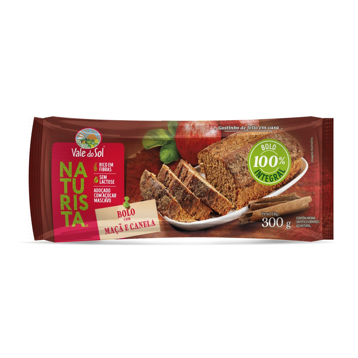 Bolo 100% Integral com Maçã e Canela Vale do Sol 300 g