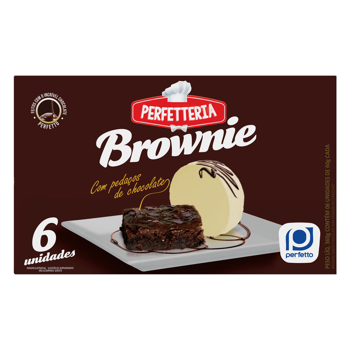 Brownie Congelado Perfetto Perfetteria Caixa 360 g com 6 Unidades