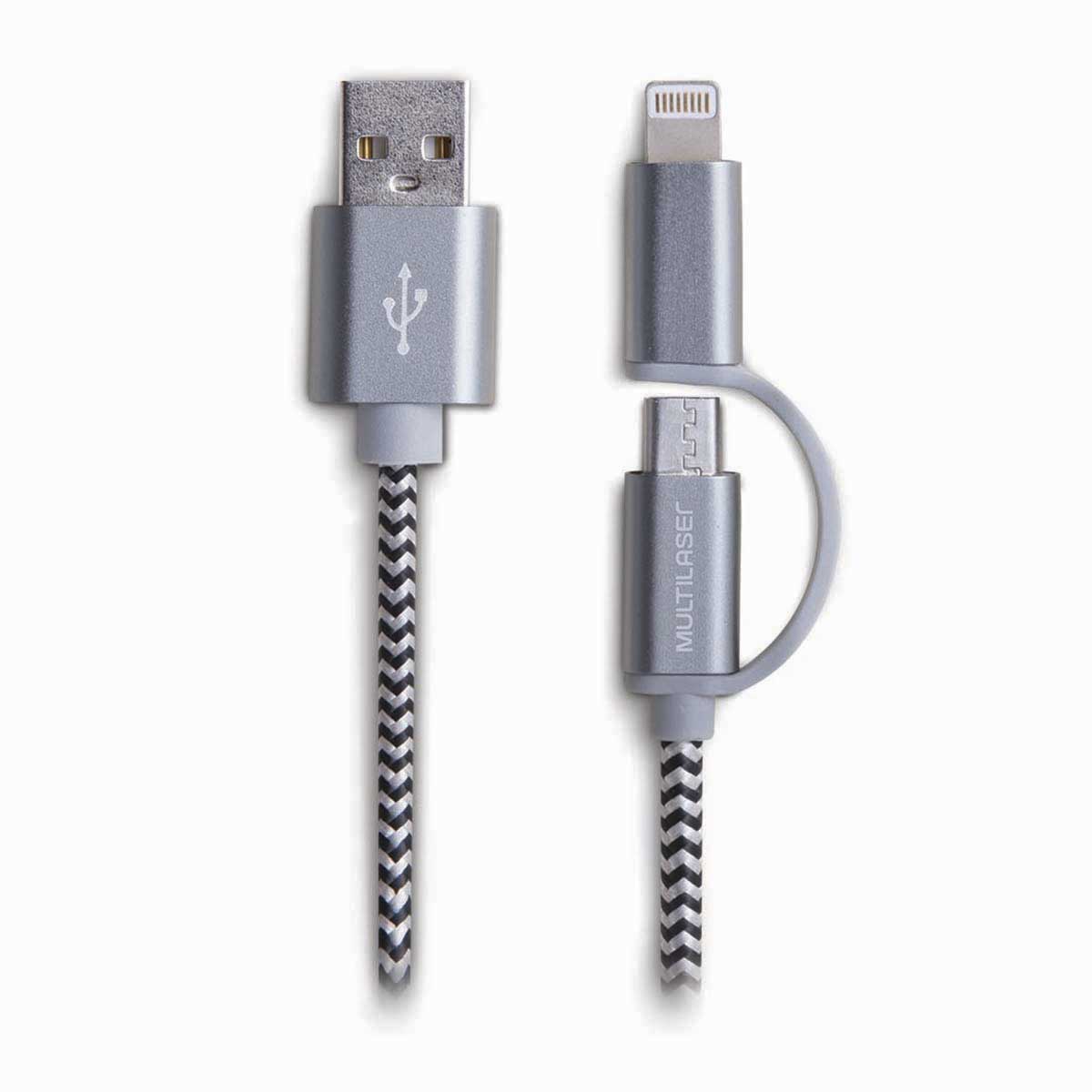 Cabo Micro USB para Android e Iphone (5 ou superior) WI342 1,5m Cinza Multilaser