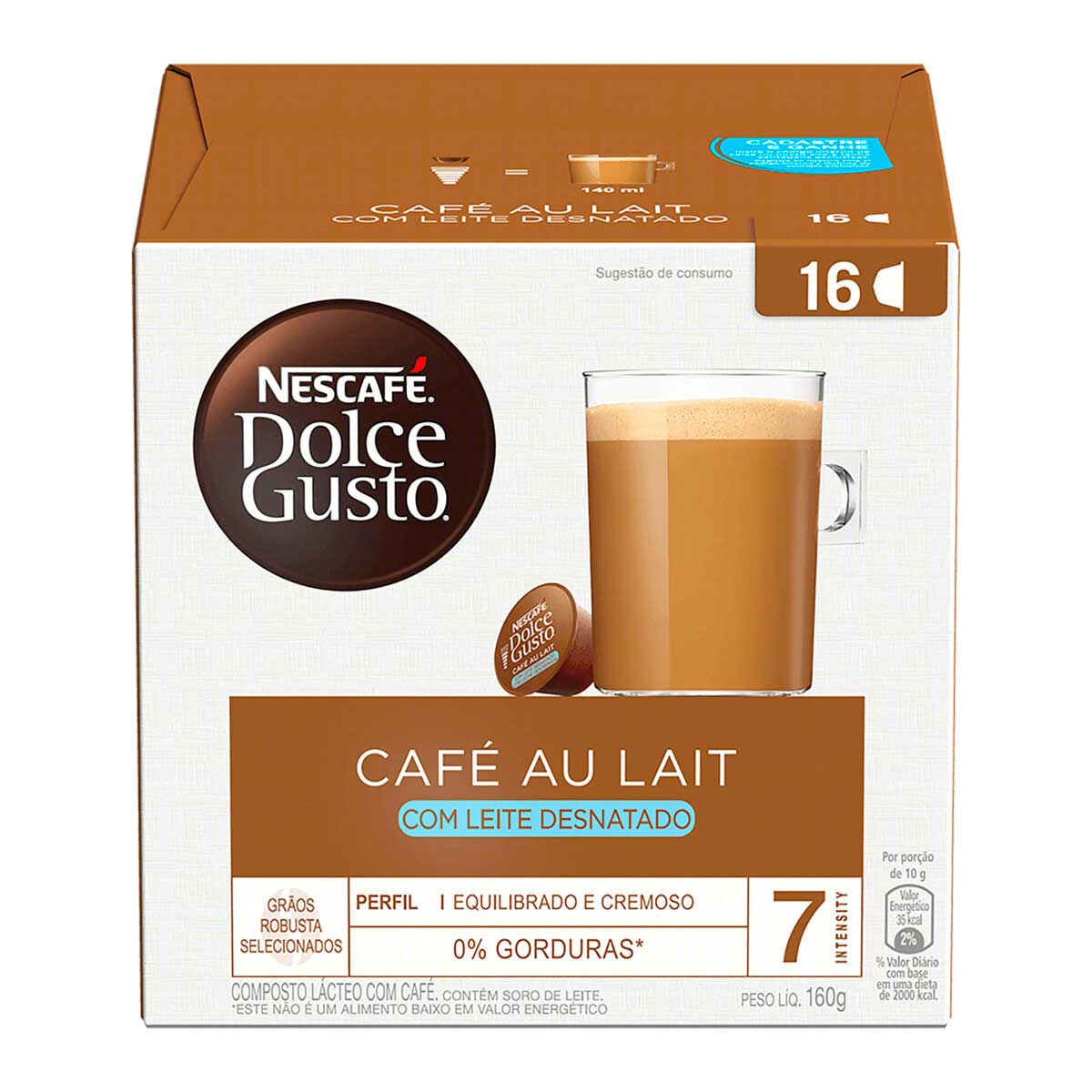 Café au Lait em Cápsula Desnatado Nescafé Dolce Gusto Caixa 160 g 16 Unidades