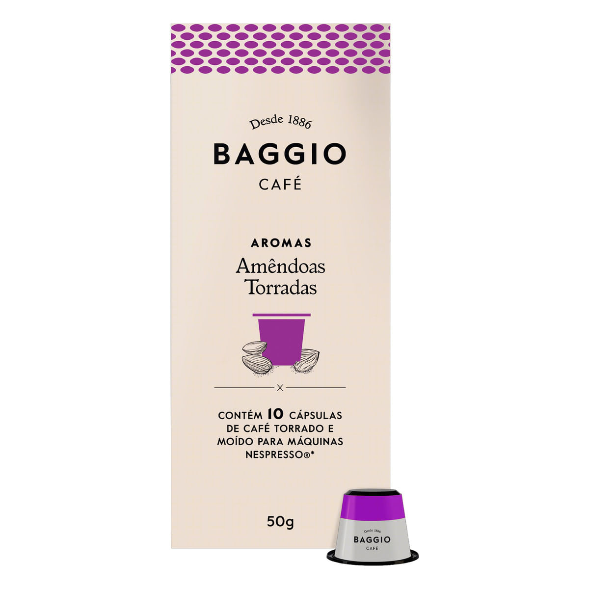 Café em Cápsula Torrado e Moído Amêndoas Torradas Baggio Aromas 10 Unidades