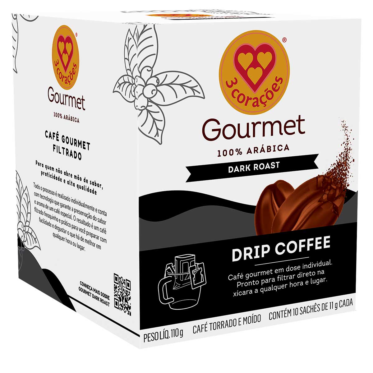 Café 3 Corações Gourmet Dark Roast em Sachê 10 Unidades