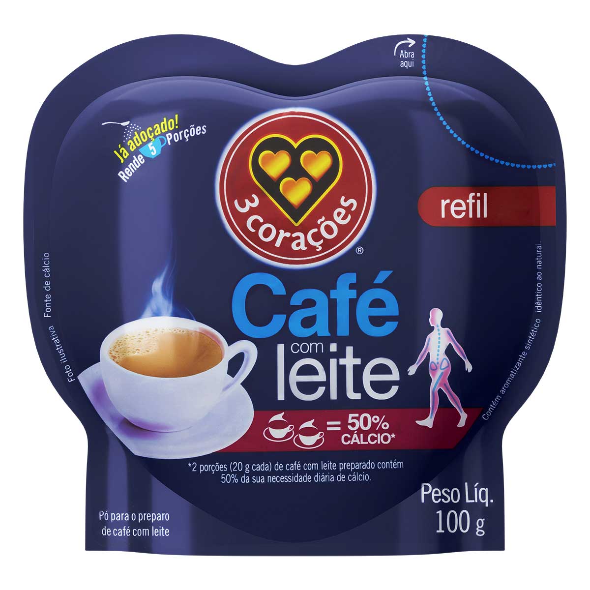 Café com Leite em Sachê 3 Corações Refil 100g