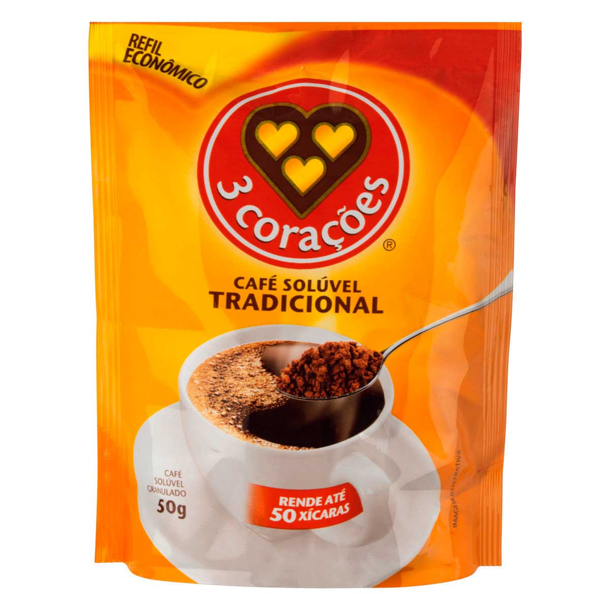 Café Solúvel Tradicional 3 Corações Sachê 50G