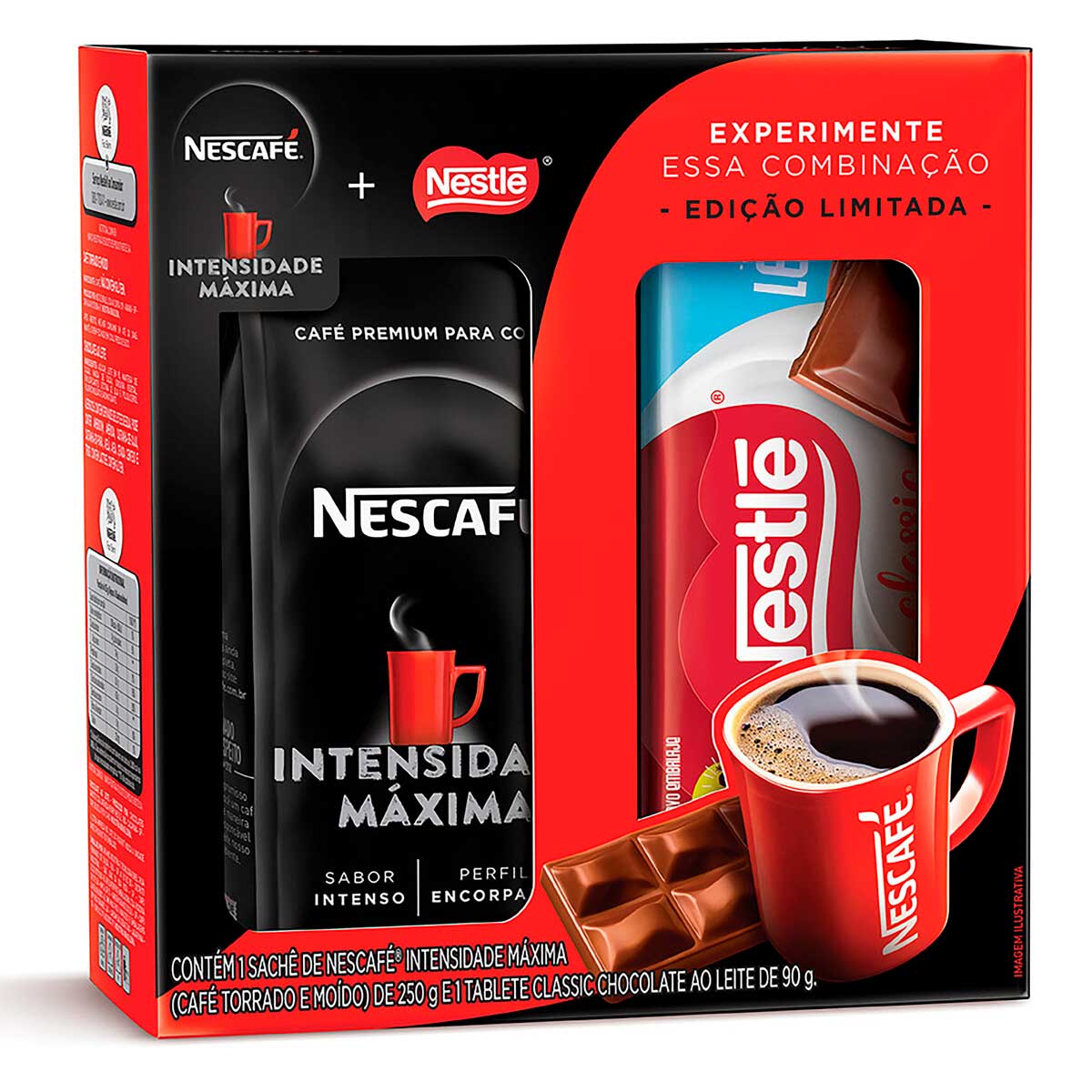 Kit Café Torrado e Moído Intenso Nescafé Intensidade Máxima Premium 250 g + Chocolate ao Leite Nestlé Classic 90 g