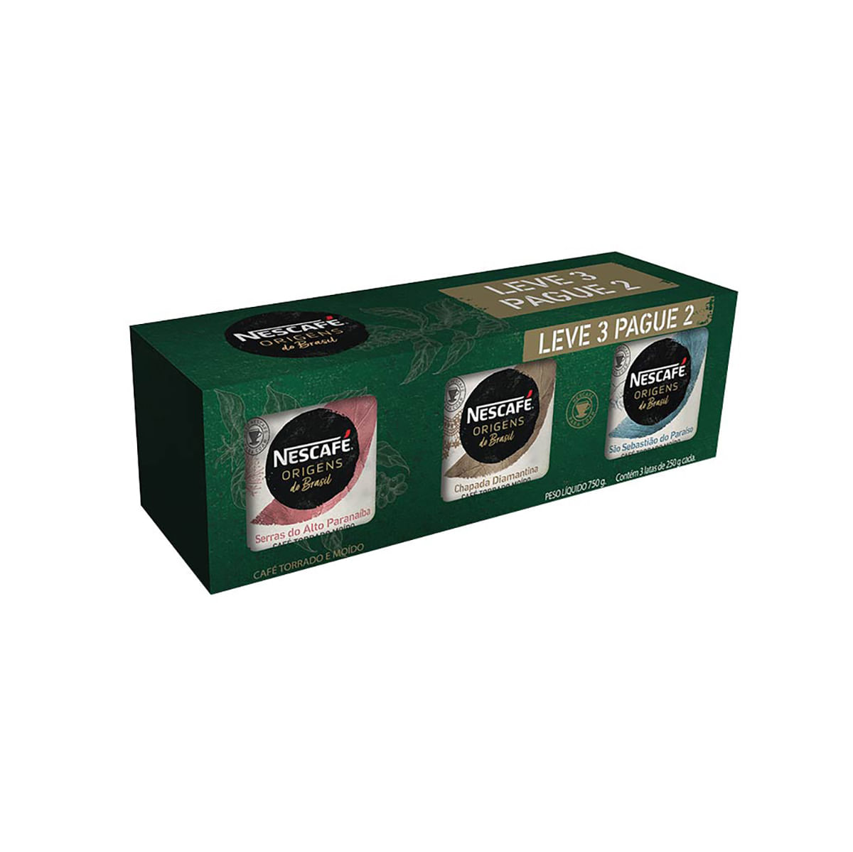 Pack Nescafé Leve 2 Origens T&amp;M 250 g e Ganhe 1 Origens T&amp;M Lata 250 g