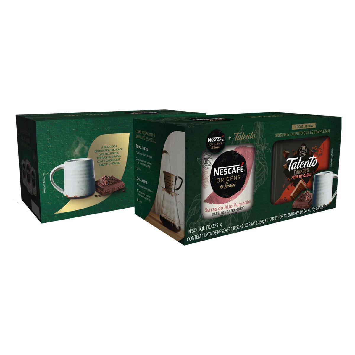 Café Torrado e Moído Nescafé Origens do Brasil + Chocolate Garoto Talento Dark Nibs 325 g