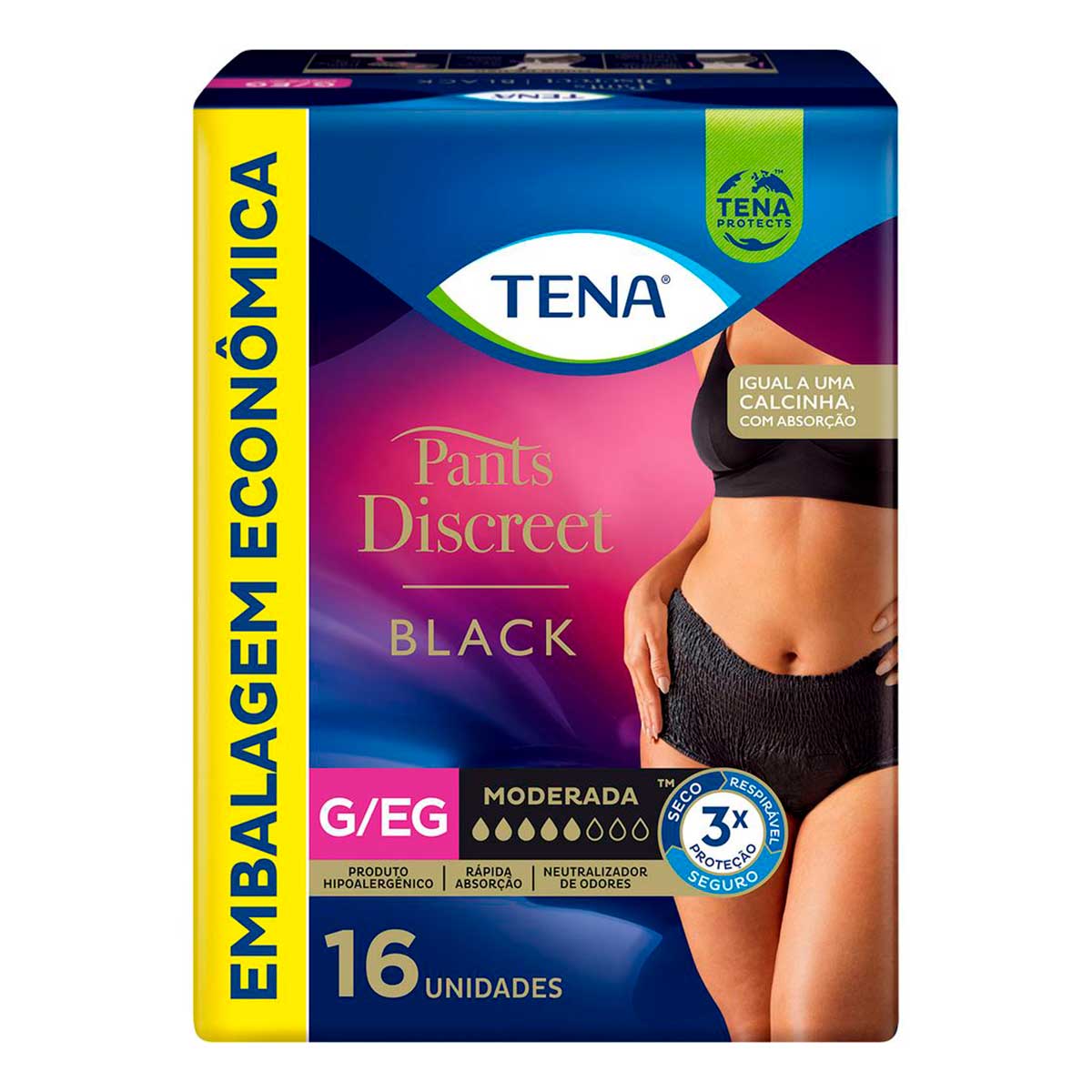 Calcinha Descartável G/EG Tena Pants Discreet Preta 16 Unidades