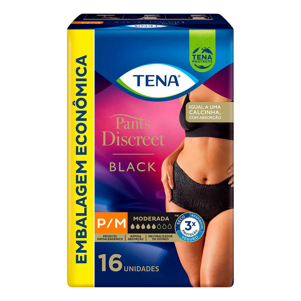 Calcinha Descartável P/M Tena Pants Discreet Preta 16 Unidades