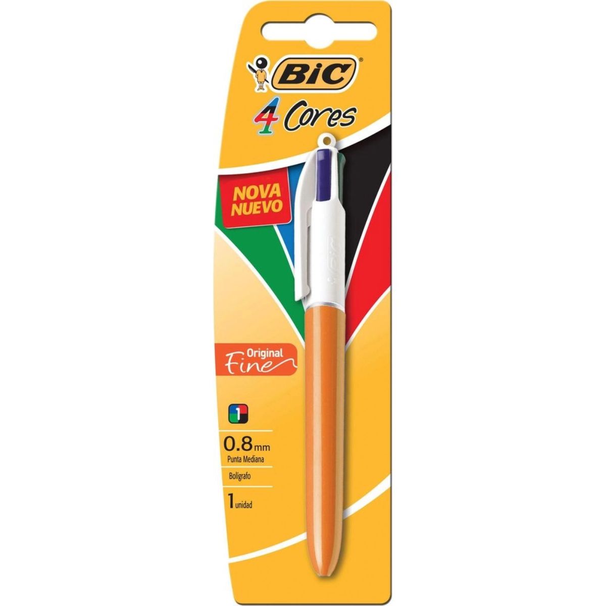 Caneta Bic 4 Cores 0.8 mm Fine Ponta Fina Laranja