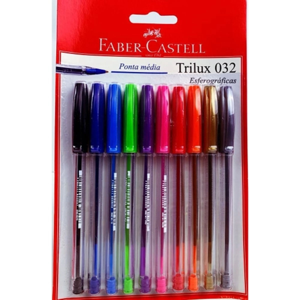 Caneta Esferográfica Trilux 1mm 10 Cores Faber Castel