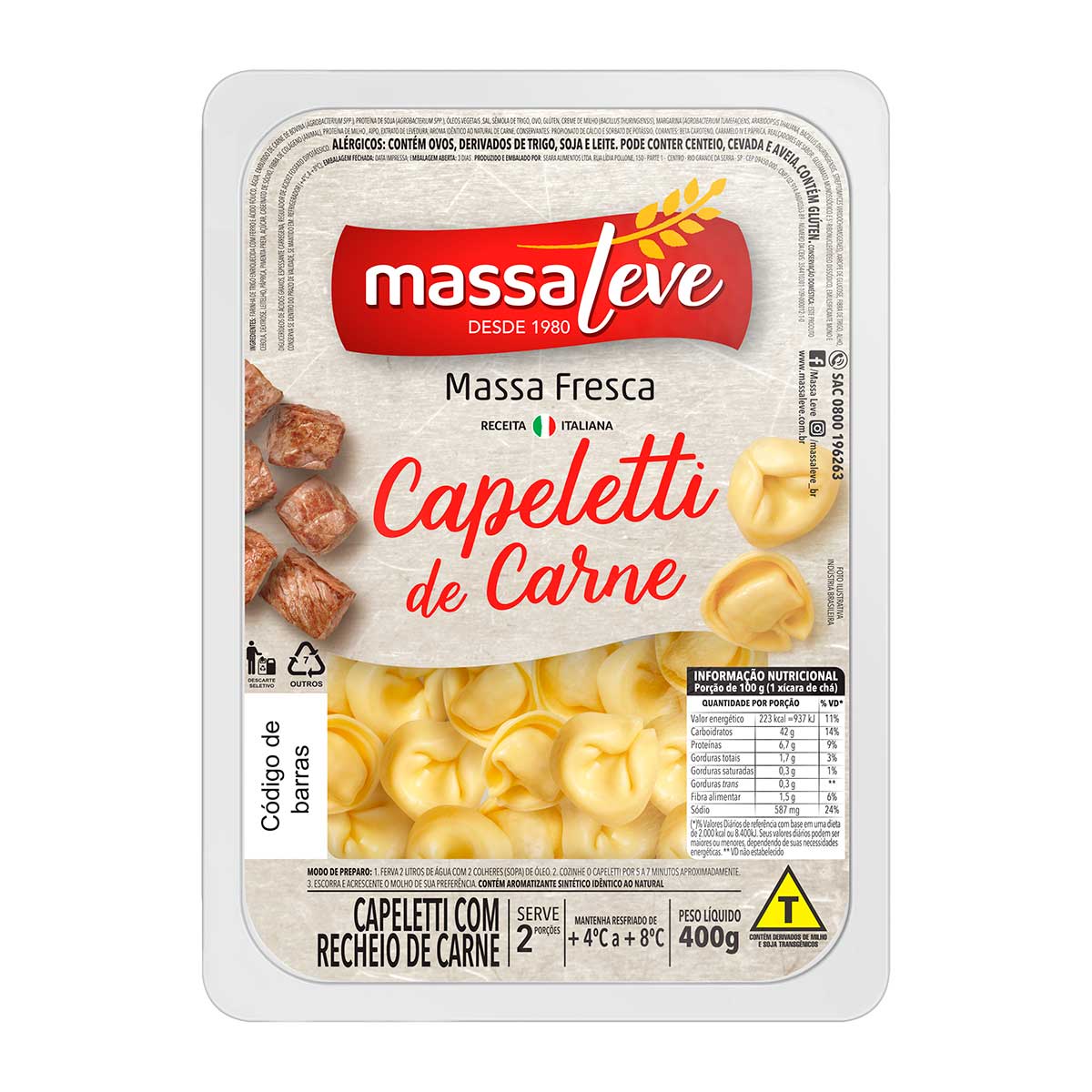 Capeletti de Carne Massa Leve 400g