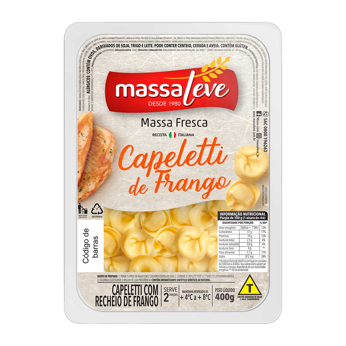 Capeletti de Frango Massa Leve 400g