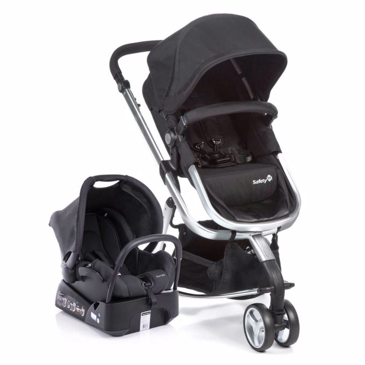 Carrinho de Bebê Travel System Safety1st Mobi 3 Rodas 4 Posições até 15 kg Cinza e Preto