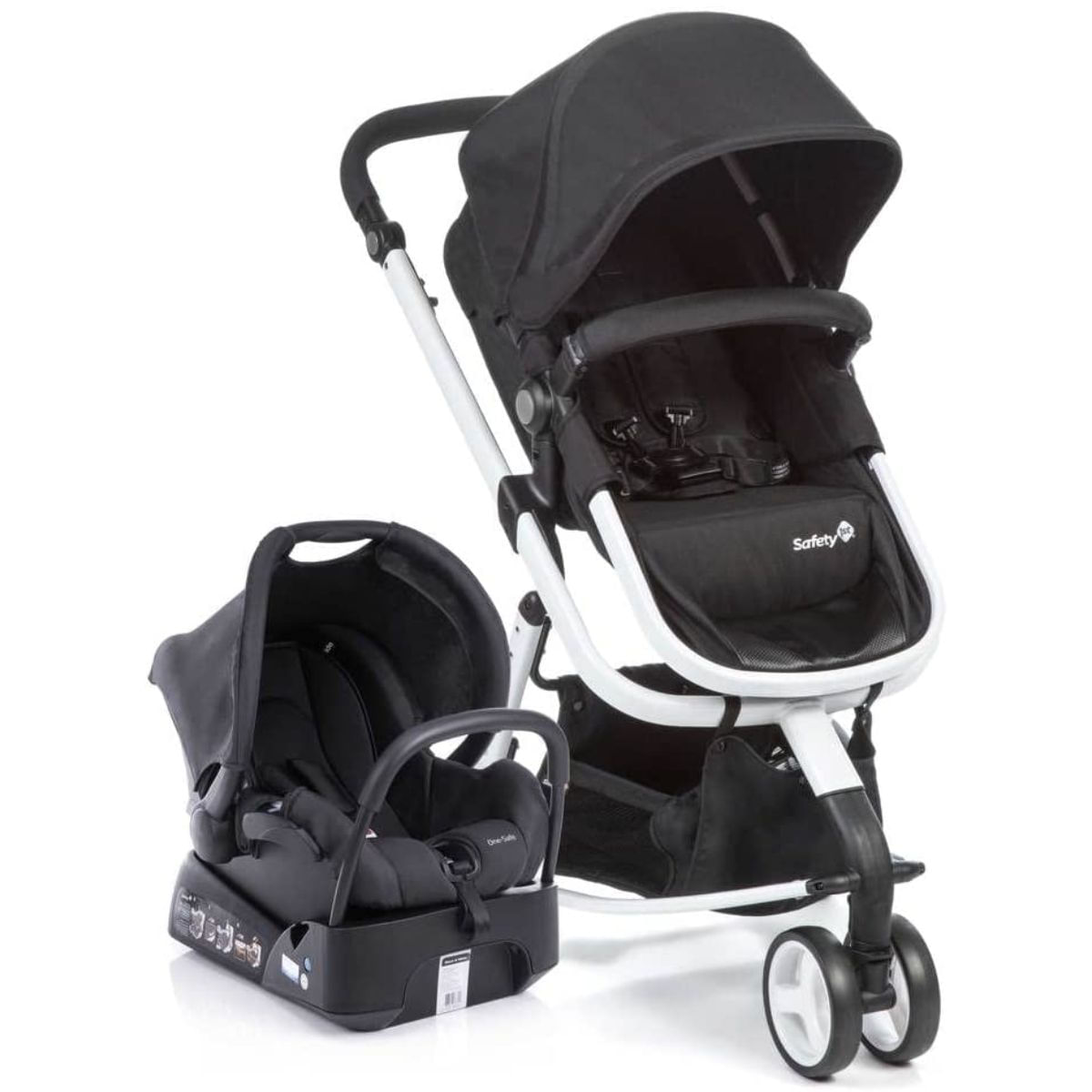 Carrinho de Bebê Travel System Safety1st Mobi 3 Rodas 4 Posições até 15 kg Preto e Branco