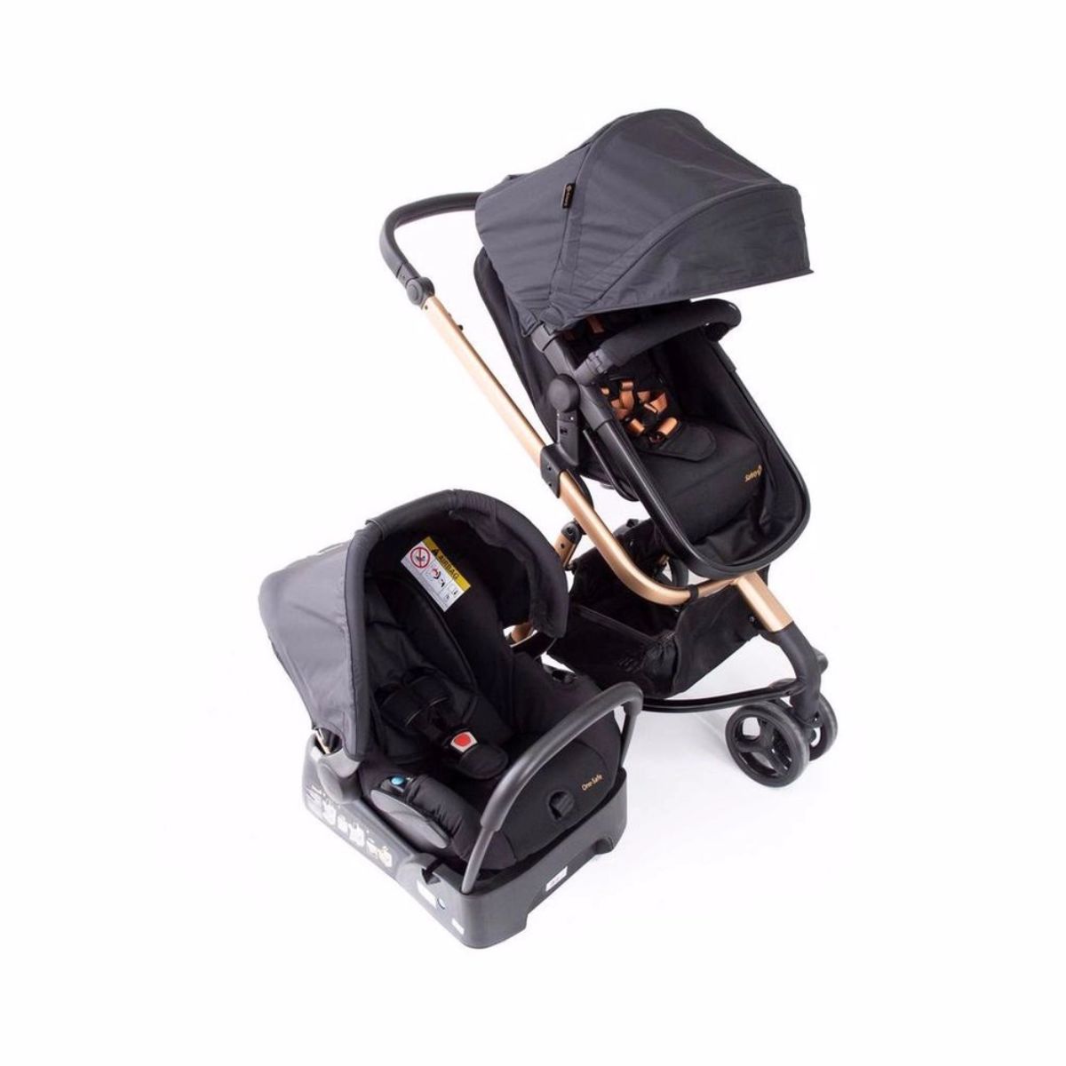 Carrinho de Bebê Travel System Safety1st Mobi 3 Rodas 4 Posições até 15 kg Preto e Cobre