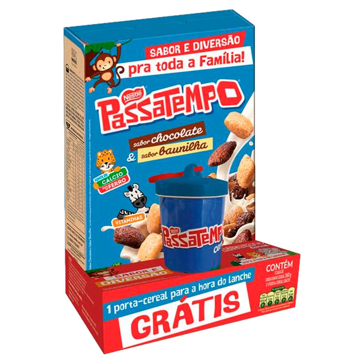 Cereal Matinal Sabor Chocolate &amp; Baunilha Passatempo 360g Grátis 1 Porta Cereal