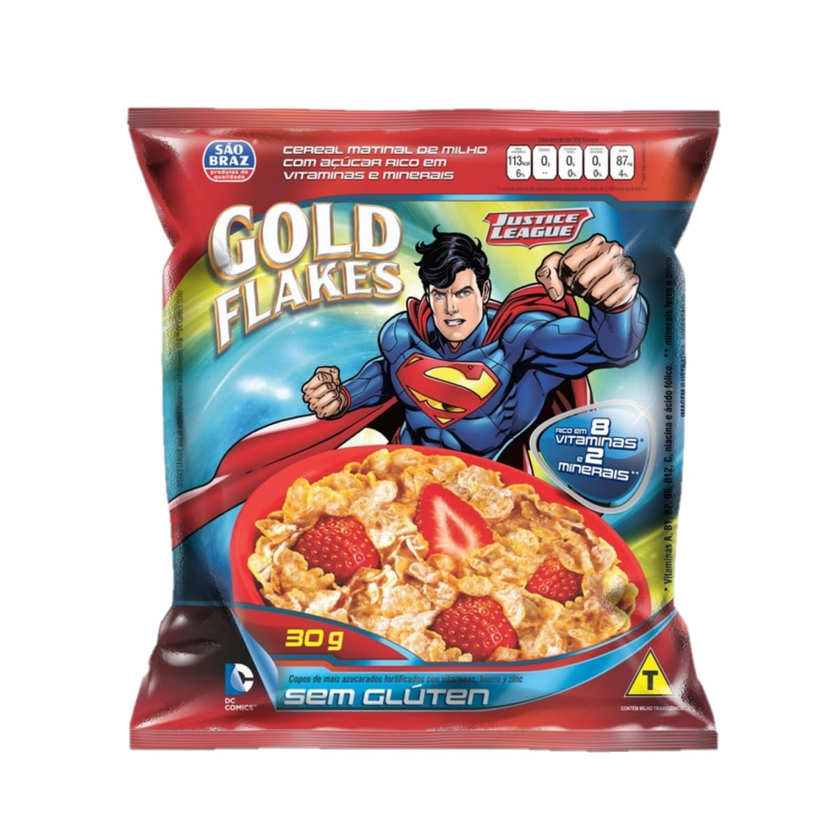 Cereal Matinal Flocos de Milho São Braz Gold Flakes Liga da Justiça 30 g