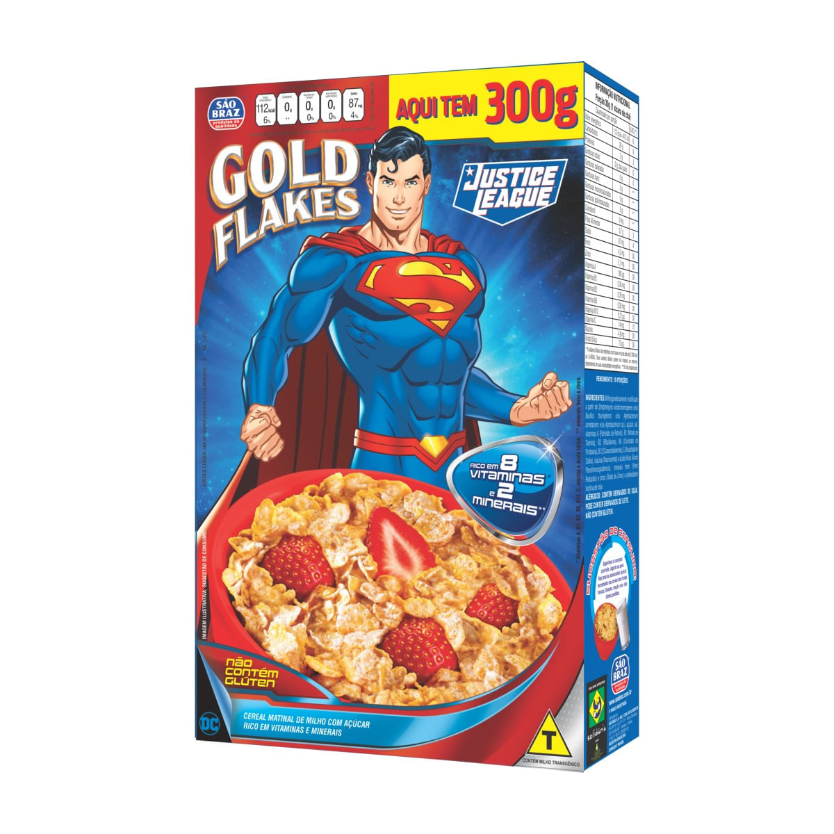 Cereal Matinal Flocos de Milho São Braz Gold Flakes Liga da Justiça 300 g