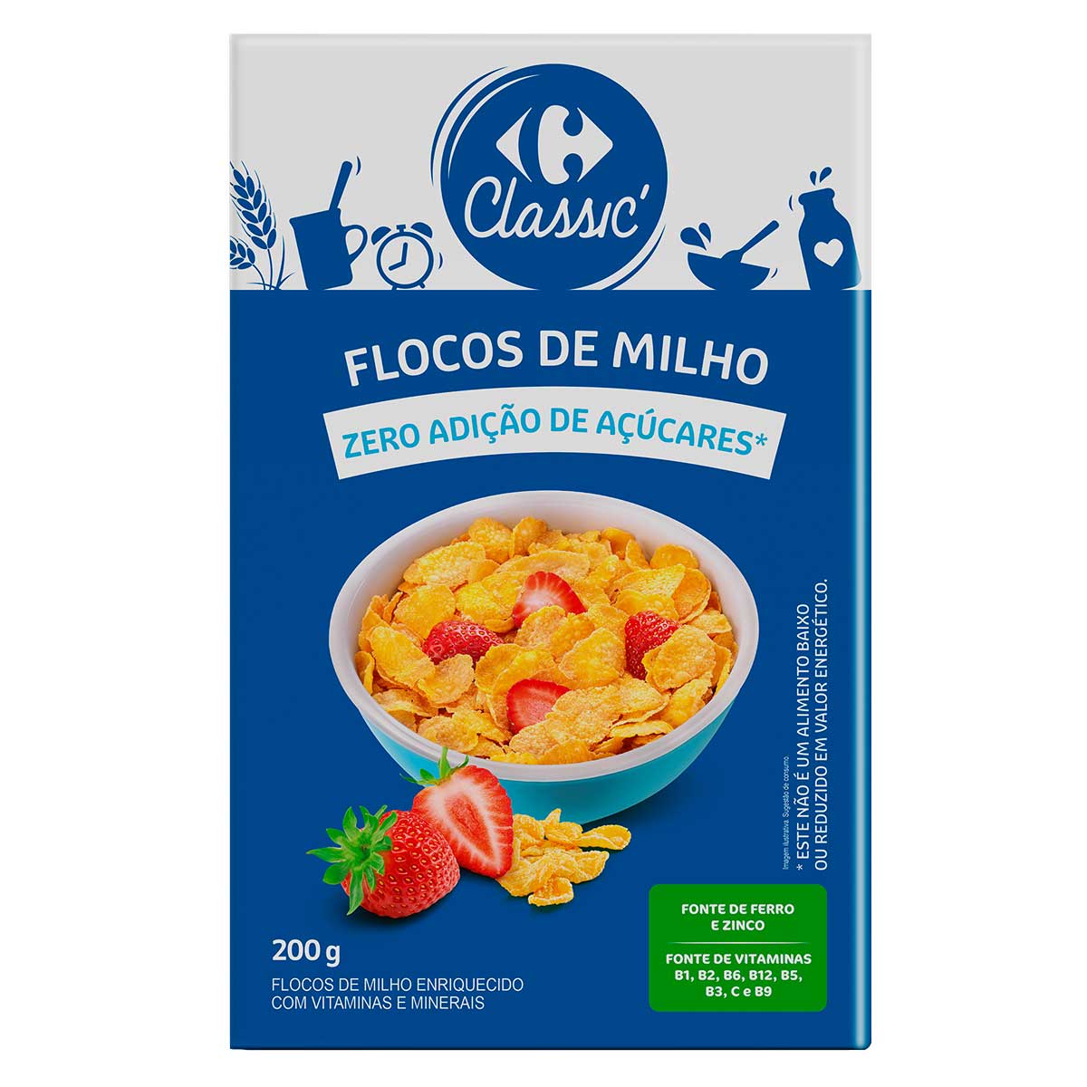 Cereal Matinal Sem Açúcar Flocos de Milho Carrefour Classic 200g