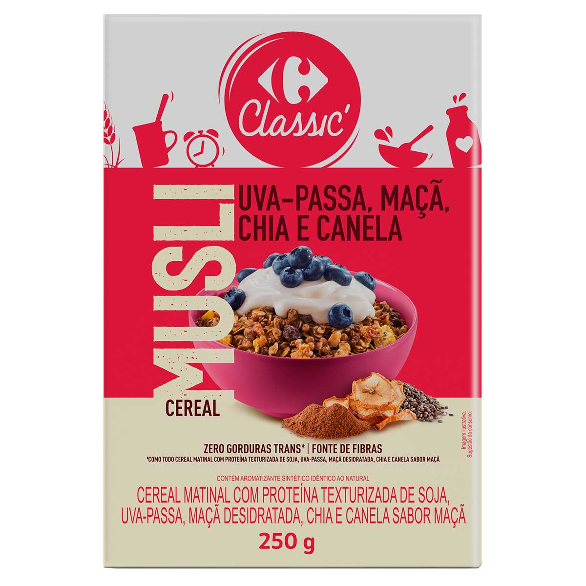 Cereal Matinal Musli Maçã, Canela e Chia Carrefour Classic 280g