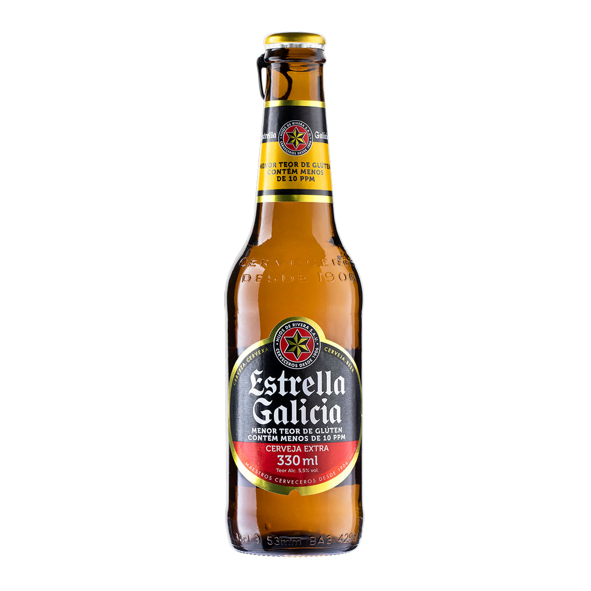 Cerveja Lager Premium Menor Teor de Glúten Estrella Galicia Garrafa 330 ml