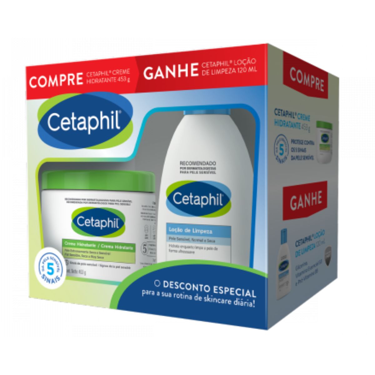 Kit Cetaphil Creme Hidratante de 453g E Loção de Limpeza Com 120ml