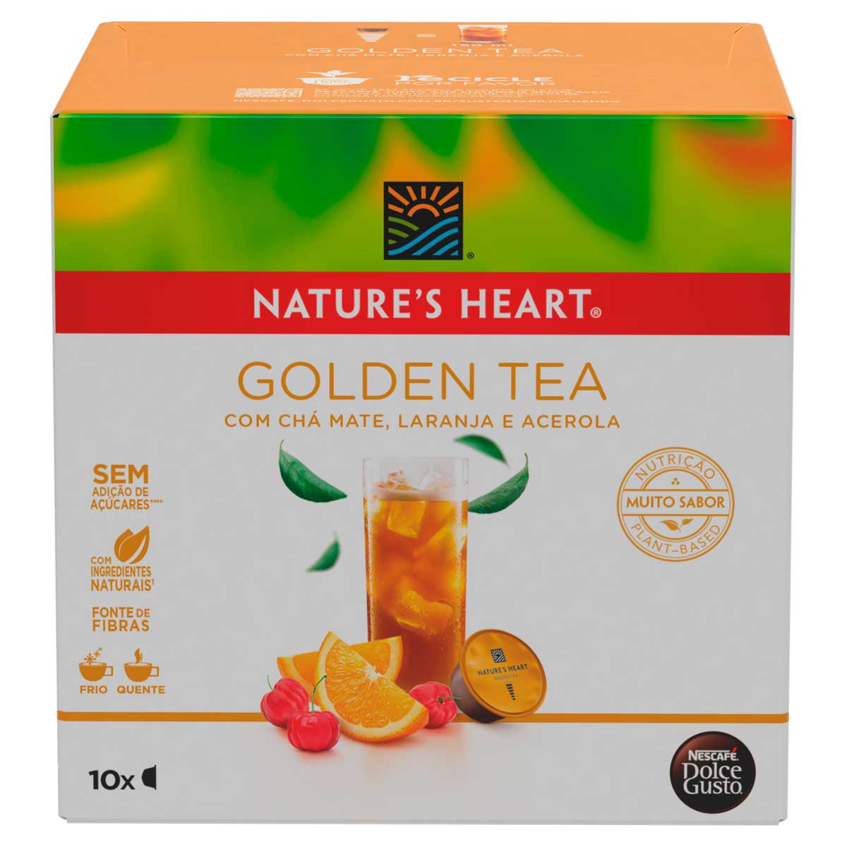 Chá Mate sem Açúcar Sabor Laranja e Suco de Acerola Nature&apos;s Heart Caixa com 6 Cápsulas 60g