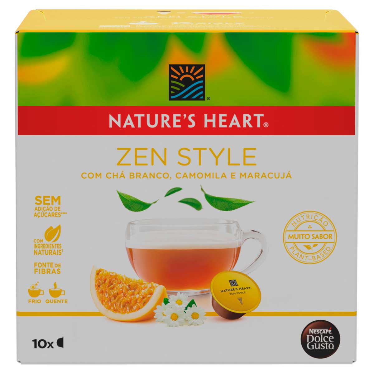 Chá Branco sem Açúcar Sabor Camomila e Suco de Maracujá Nature&apos;s Heart Caixa com 6 Cápsulas 60g