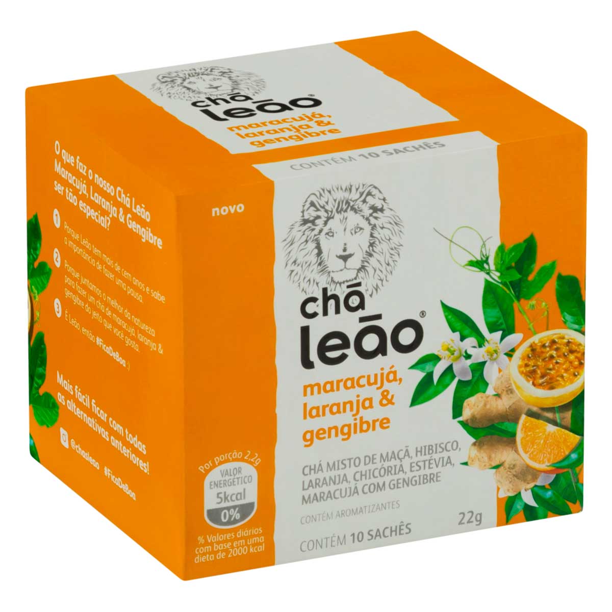 Chá Misto de Maracujá, Laranja &amp; Gengibre Chá Leão 22g 10 Sachês