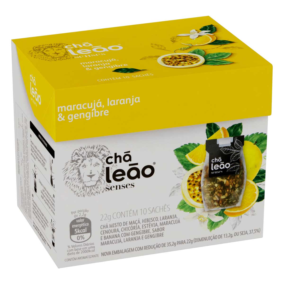 Chá Maracujá, Laranja &amp; Gengibre Chá Leão Senses Caixa 22 g com 10 Unidades