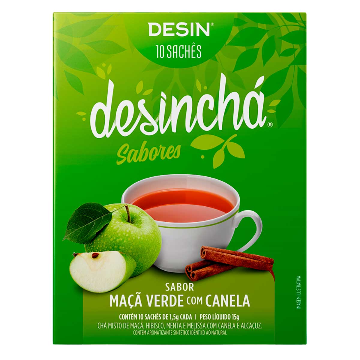 Chá Misto Sabor Maçã Verde com Canela Desinchá 15g 10 Sachês