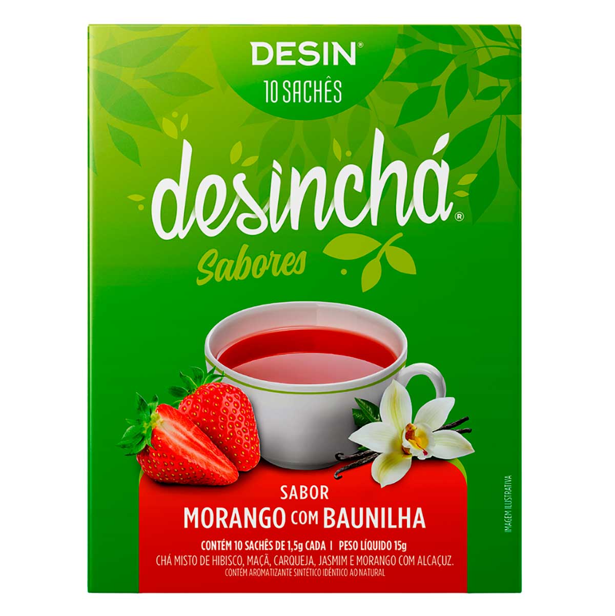 Chá Misto Sabor Morango com Baunilha Desinchá 15g 10 Sachês