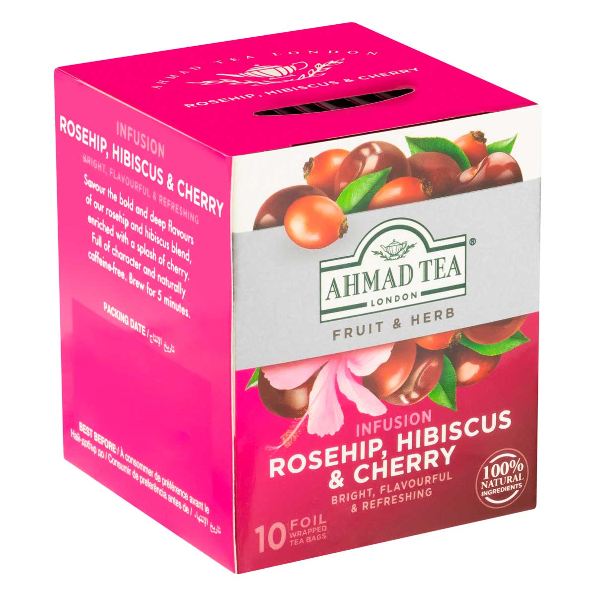 Chá Sabor Rosa Silvestre, Hibisco e Cereja Ahmad Tea London Fruit &amp; Herb Caixa com 10 Sachês