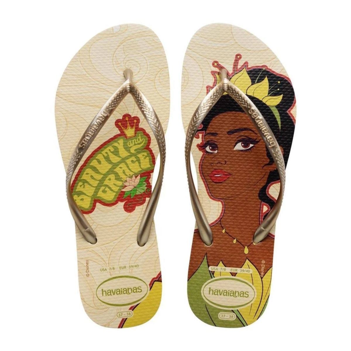 Chinelo Infantil Feminino Princesas Tamanho 25,26 Bege Havaianas